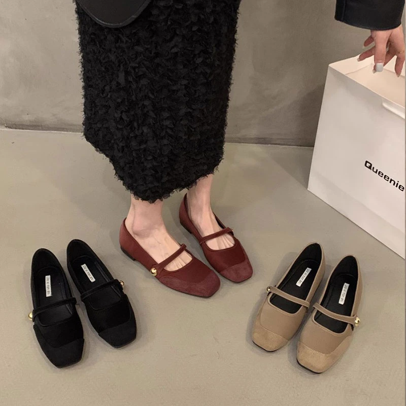 平底法式玛丽珍单鞋女鞋子2024年新款春秋季红色气质芭蕾舞晚晚鞋