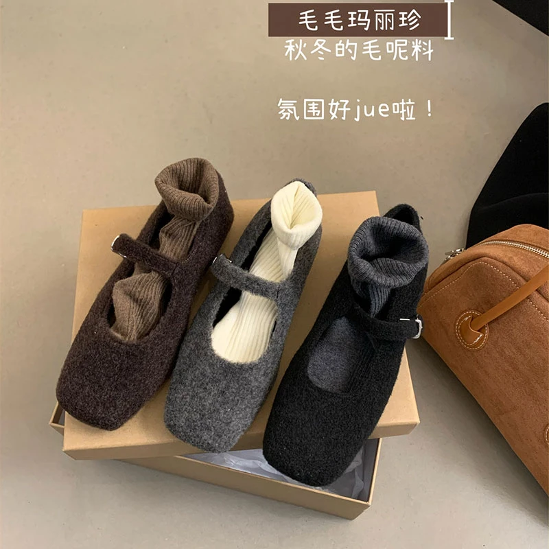高级感洋气毛毛鞋女外穿2024新款秋冬法式复古气质平底玛丽珍单鞋