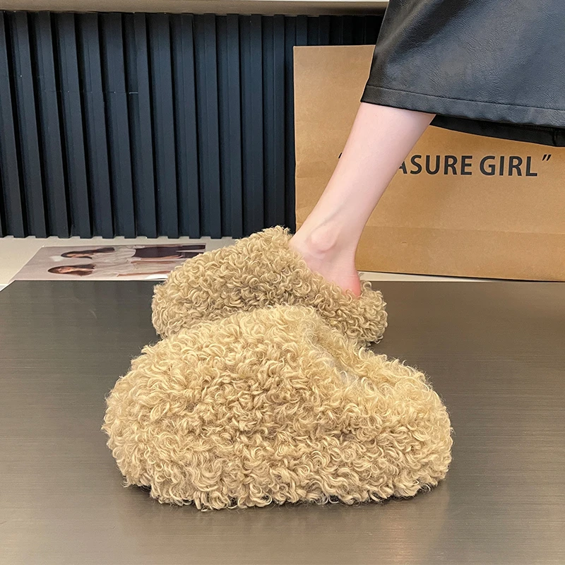 厚底包头拖鞋女外穿2025秋冬新款爆款百搭时尚居家卷毛半拖毛毛鞋