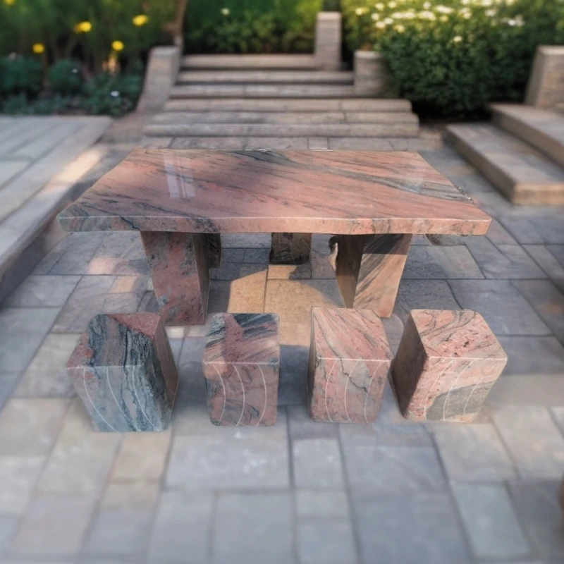 石桌石凳户外庭院小院家用石头桌凳天然大理石花岗岩石材圆桌茶台