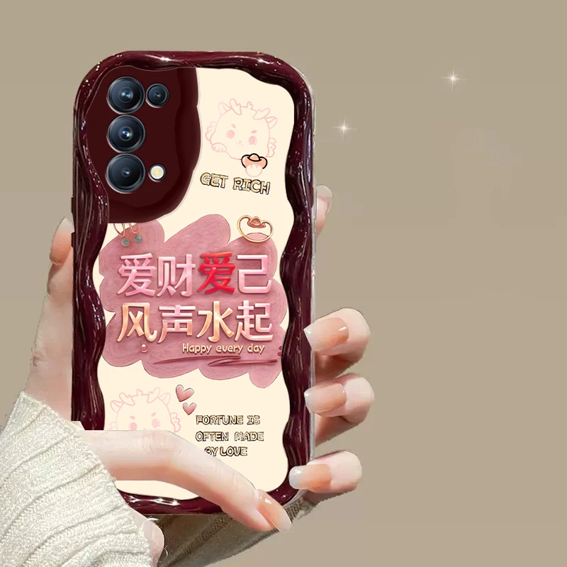 适用于【opporeno5pro】奶油纹红色风生水起全包防摔手机壳
