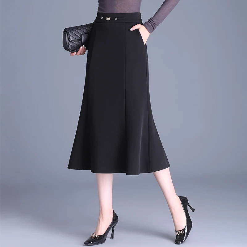 包臀鱼尾裙子西装裙女中长款黑色秋季高腰气质显瘦时尚通勤半身裙