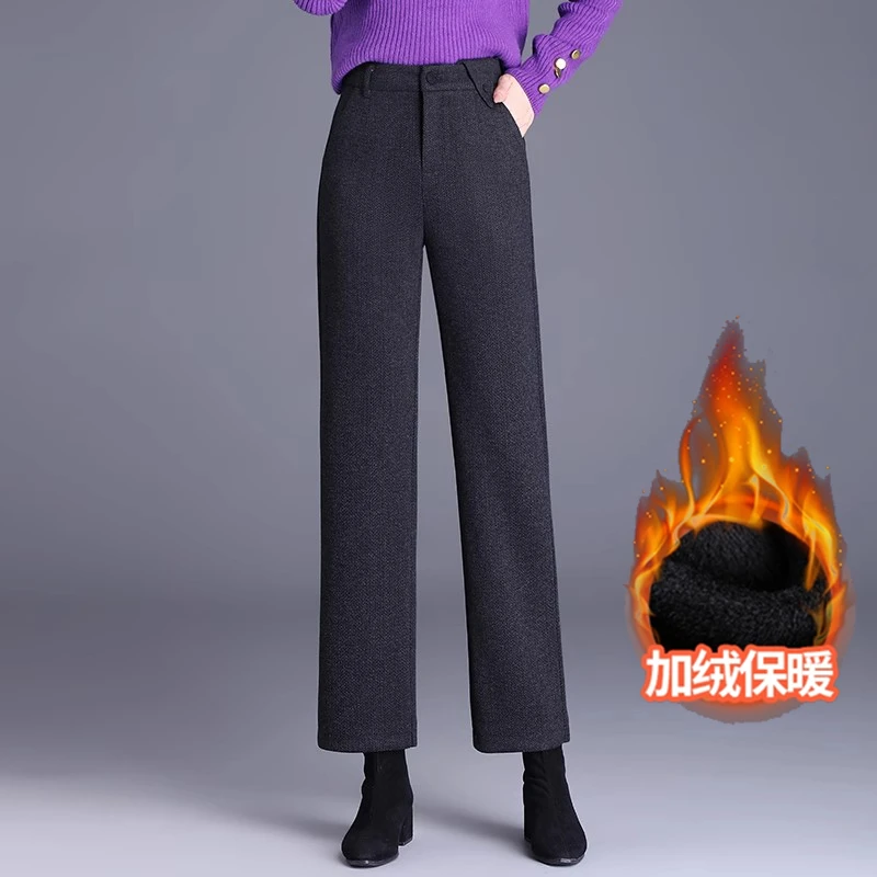 羊毛呢直筒裤女高腰加厚休闲裤2024年秋冬新款宽松显瘦九分烟管裤