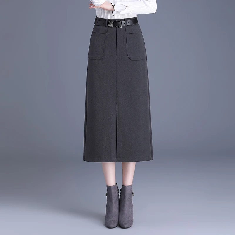 加厚西装半身裙秋冬高腰显瘦包臀中长款裙子气质通勤一步裙直筒裙