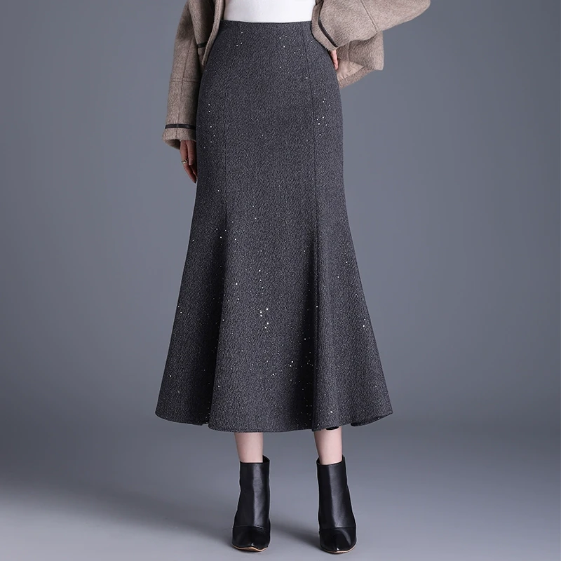 鱼尾裙冬裙气质包臀显瘦长裙秋冬款裙子加厚半裙毛呢半身裙一步裙