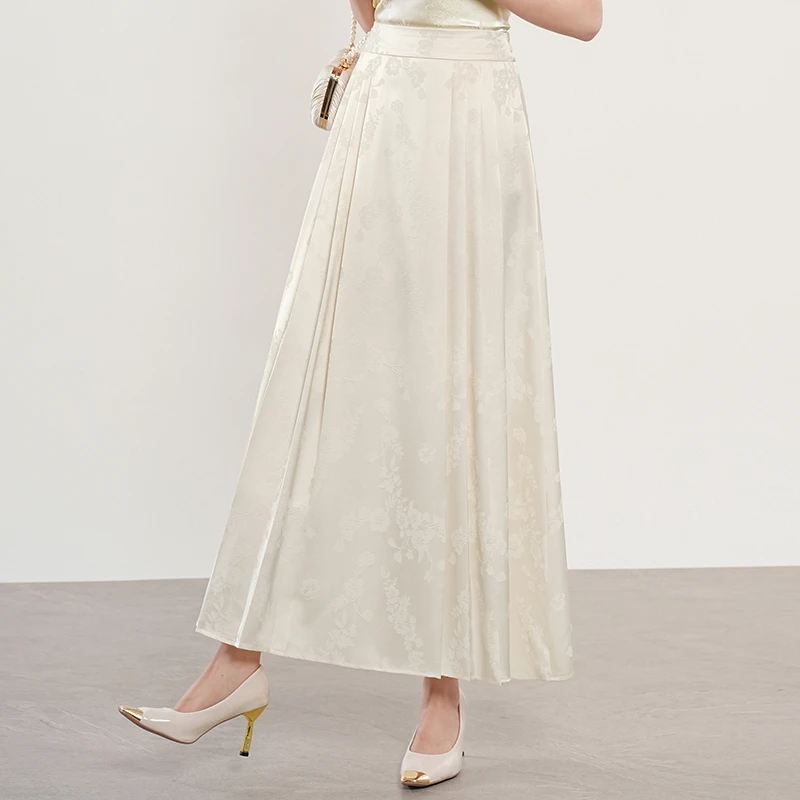 轻薄夏季提花新中式半身裙高腰气质显瘦垂感百褶长裙国风马面裙女