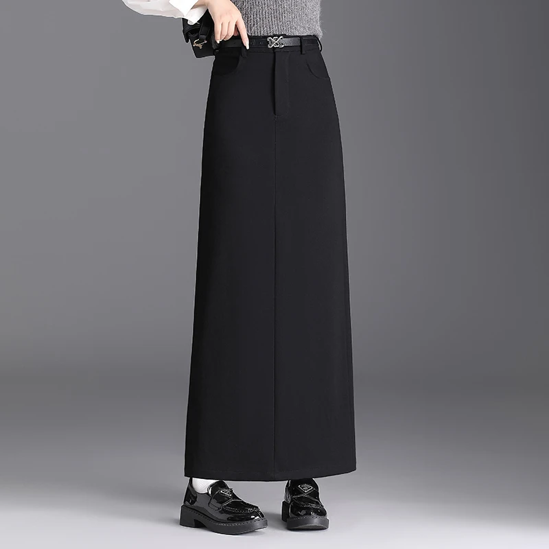 长款半身裙女款爆款2025新款气质服装黑色半裙半身长裙一步裙春秋