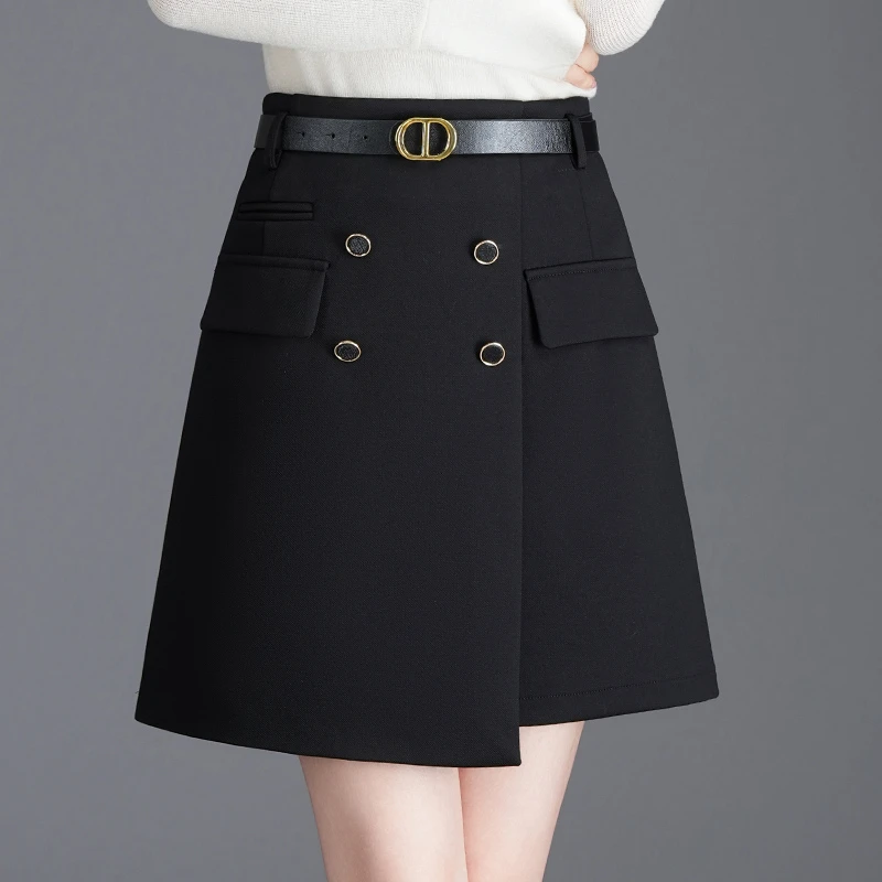 黑色短裙女秋冬新款高腰a字不规则小个子时尚短裙西装半身裙冬裙