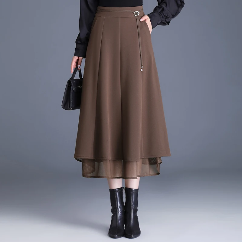 秋冬款半身裙女2024年新款高腰显瘦中长款a字大摆遮胯宽休闲裙子