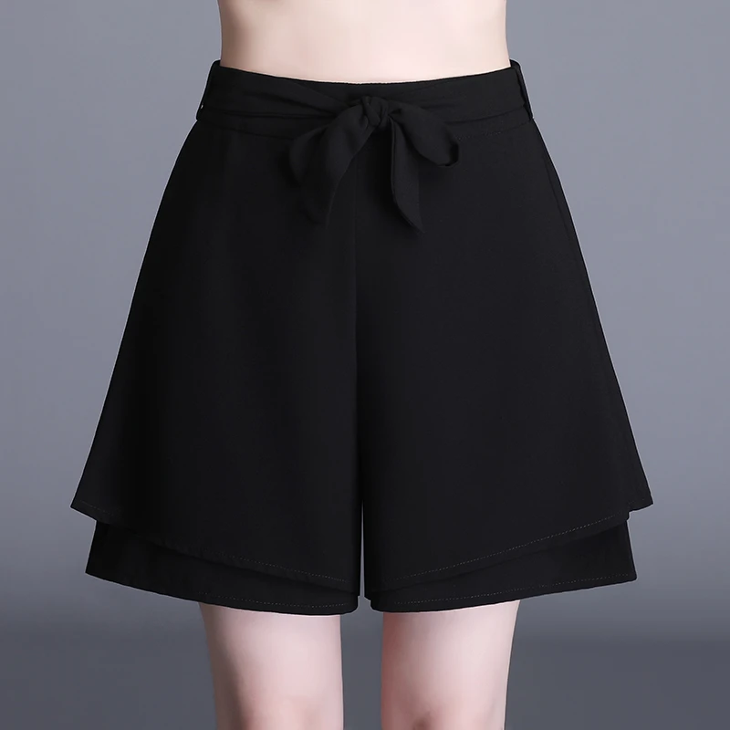 夏季雪纺短裤女 2024新款高腰阔腿休闲裤百搭宽松显瘦A字薄款裤裙