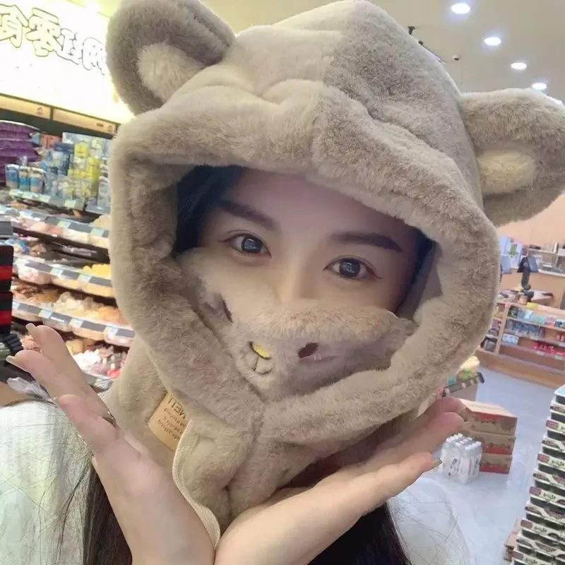 升级版可爱中小学生套装帽加厚护脸一体加绒保暖防寒帽冬天百搭GJ