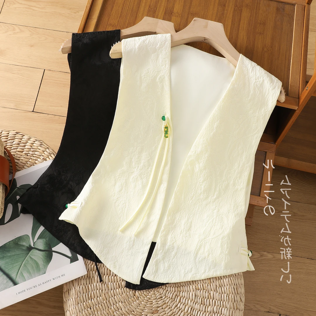 新中式马甲短款中式女装中国风盘扣背心上衣复古无袖外搭春夏薄款