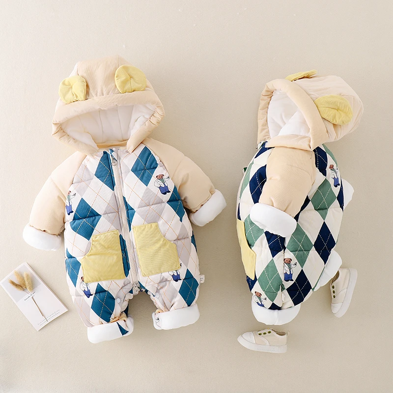 宝宝厚棉服连体衣冬幼儿新生爬服儿童新生儿连帽加绒保暖婴童冬季