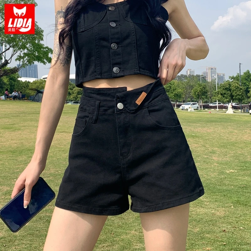 高腰阔腿牛仔裤女2024年新款宽松显瘦百搭设计感小个子黑色大码