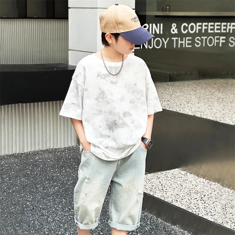 童装男童短袖t恤2024夏季新款中大童潮酷上衣宽松帅气儿童半袖薄