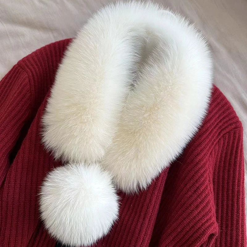 新版狐狸毛围脖女冬季大毛球真毛围巾磁吸扣真毛毛领子