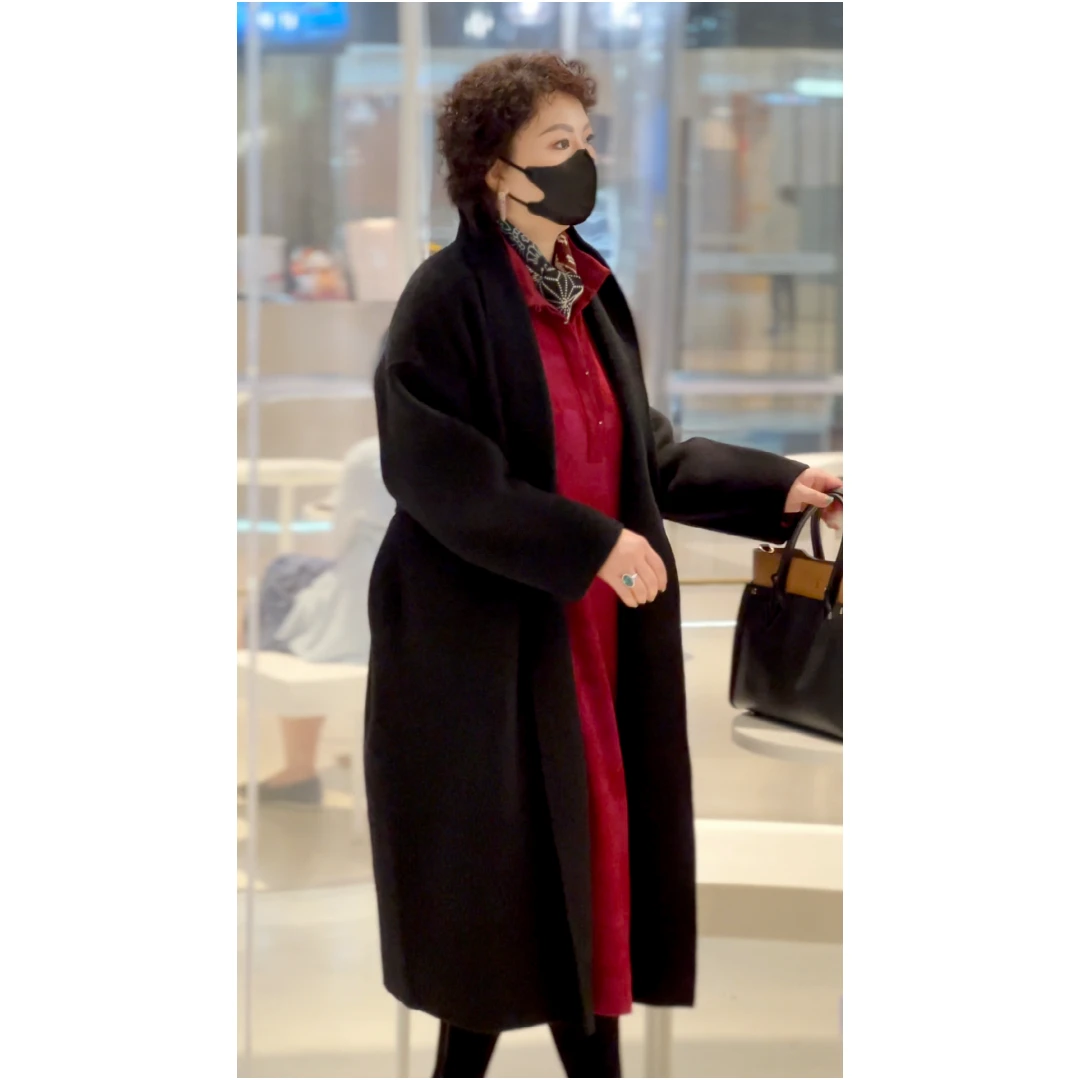 Juerun/觉闰【高级黑驼绒大衣】设计师时尚阔形气质长款冬季 3DI212