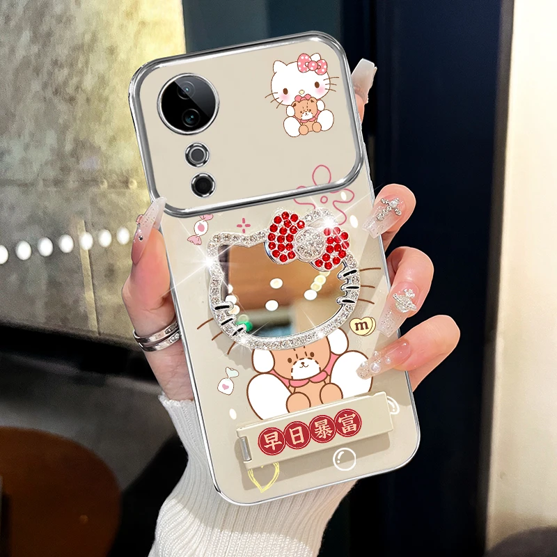 适用vivos19/s19pro手机壳糖果猫咪折叠支架防摔壳全包网红女款