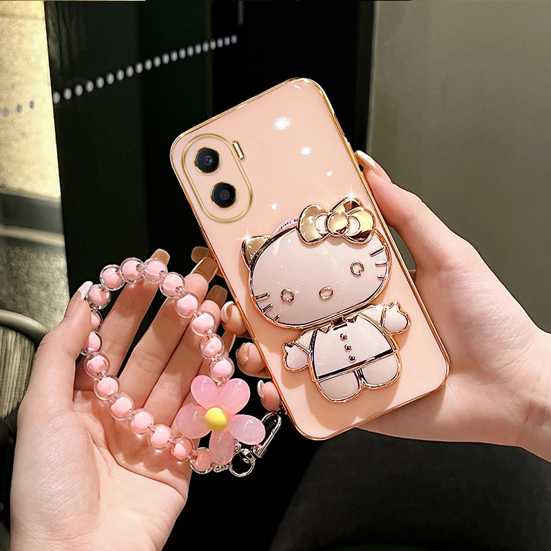 适用荣耀x40i手机壳新款猫咪补妆镜支架保护硅胶防摔卡通网红女款