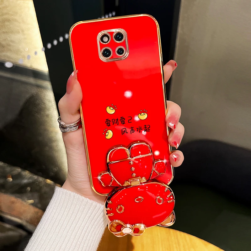 适用华为mate20pro新年手机壳爱财爱己可爱猫咪补妆镜支架保护套