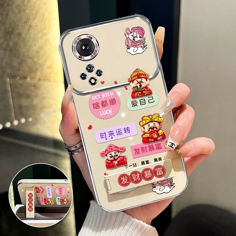 适用华为nova9/pro手机壳财神公仔啥都顺大视窗支架创意防摔女款
