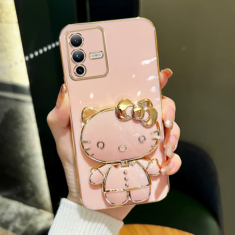 适用vivos12手机壳s12pro新款猫咪补妆镜支架保护套防摔网红女款