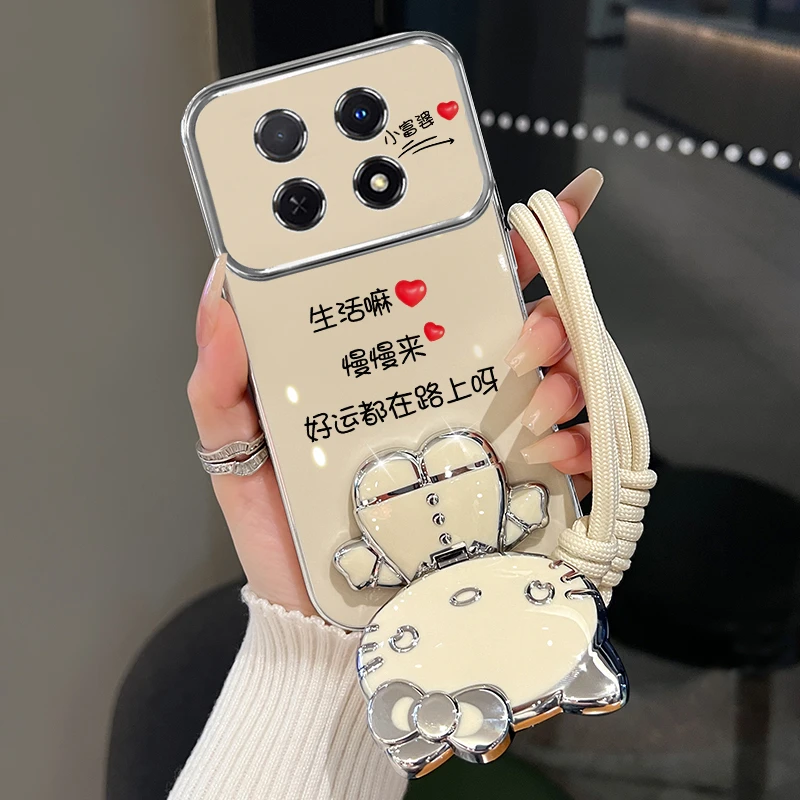 适用oppoA5pro手机壳好运在路上可爱猫咪补妆镜支架防摔网红女款