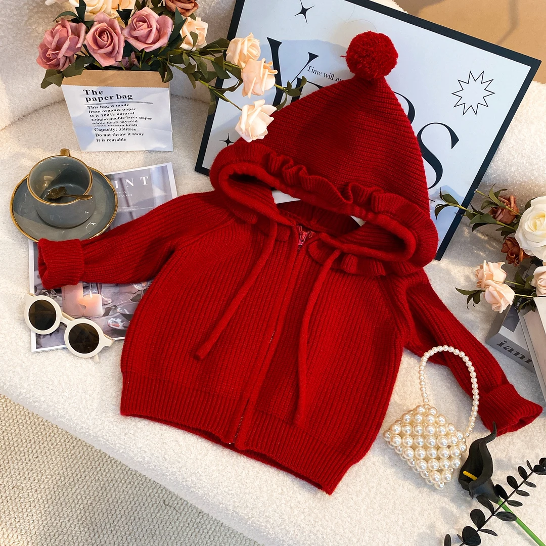 SD女童红色毛衣儿童新年春季开衫宝宝洋气时尚7040