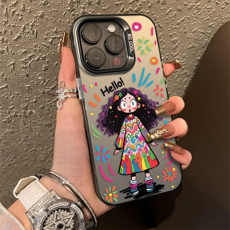 卡通小女孩适用苹果iPhone15promax手机壳14/13/12创意11大孔软壳