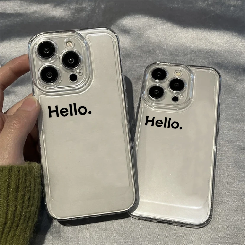 ins简约hello太空壳苹果14promax透明iphone13手机壳15全包12软11