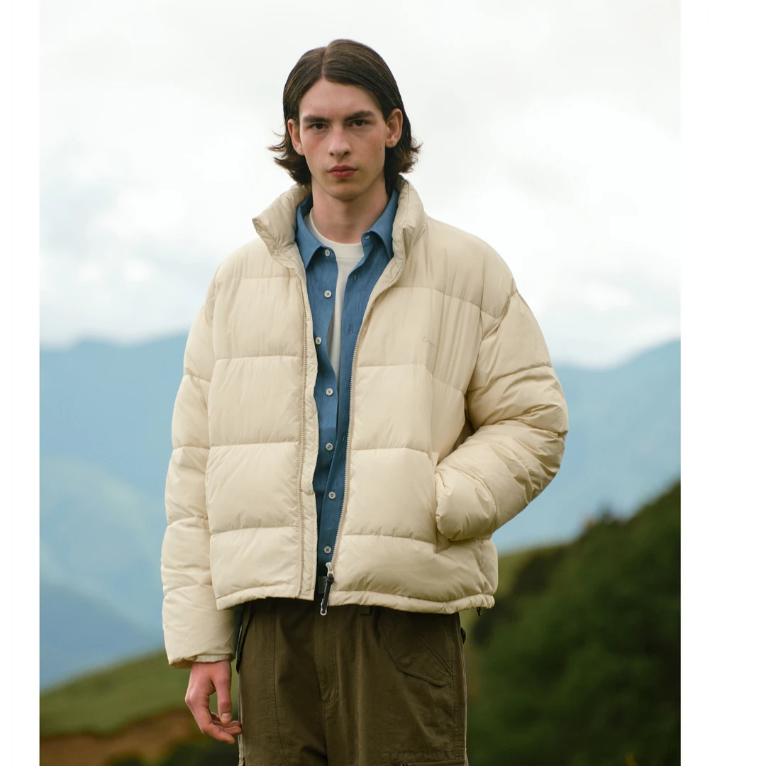 evi stub防寒纯色隐藏帽立领复古加厚保暖棉衣棉袄棉服外套男冬季