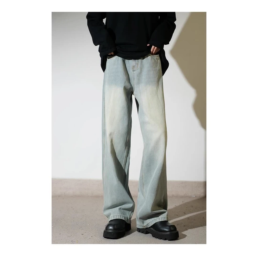 【三本针冰川蓝牛仔裤】宽松阔腿美式牛仔裤男夏季新款休闲直筒长裤