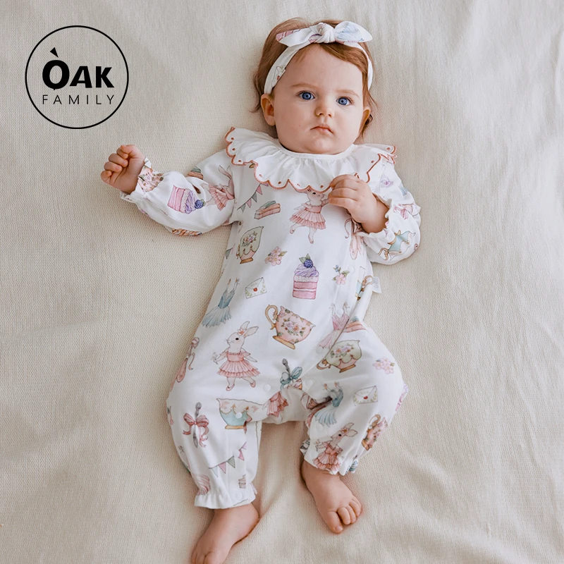 Oak family婴幼儿连体衣护肚秋季纯棉长袖百日萌娃爬服连身衣
