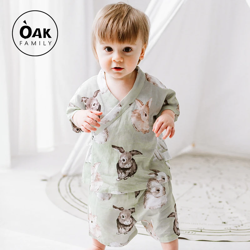 Oak Family宝宝竹棉纱布套装薄款外出家居服夏季空调服