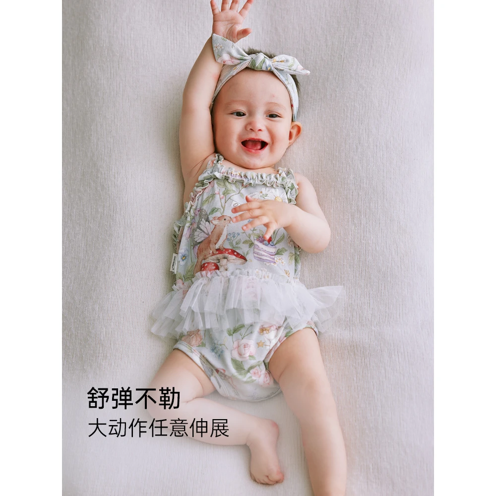 OAK FAMILY婴幼儿吊带包屁衣夏季薄款满月宝宝三角爬服连体衣哈衣