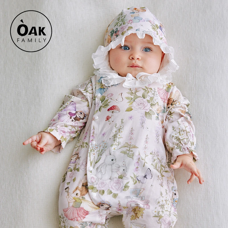 OakFamily婴儿冬季连体衣纯棉长袖爬服满月宝宝哈衣