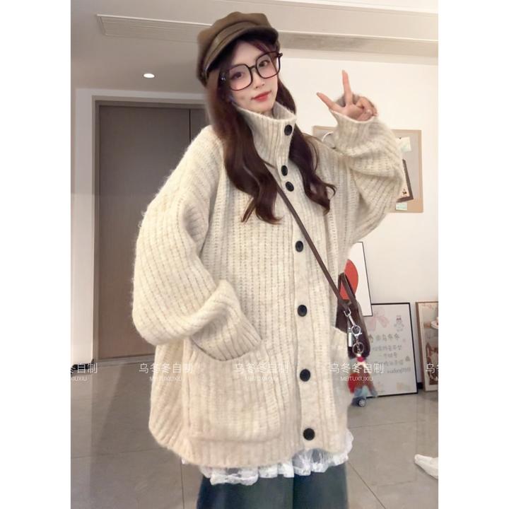 韩系慵懒风高领毛衣女外套秋冬装高级感宽松软糯针织加厚上衣