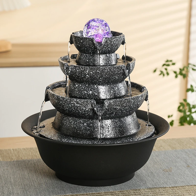 现代居家流水摆件循环水办公桌面八方来财旋运转动小水晶球风水轮