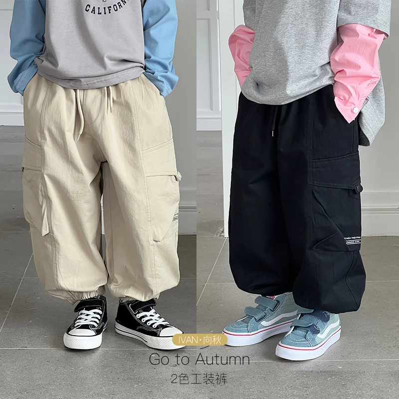 【2024现货秋装】男童口袋字母印花工装裤 ivan家童装 昕 DZ4318