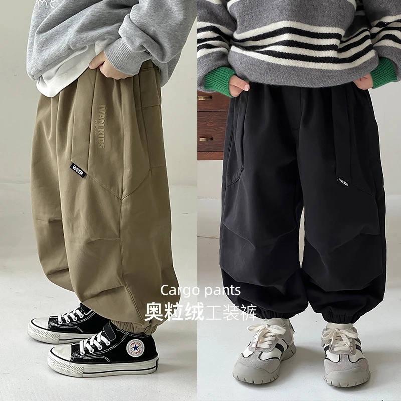 【加绒裤，100-120】 ivan家童装男童中大童加厚加绒工装裤杨 DZ4418