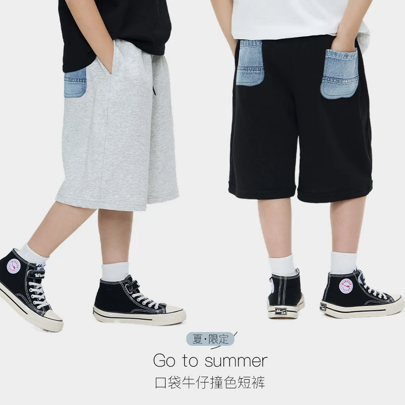 【裤子，100-120】男童牛仔撞色中裤儿童休闲短裤 ivan家童装 NH1102