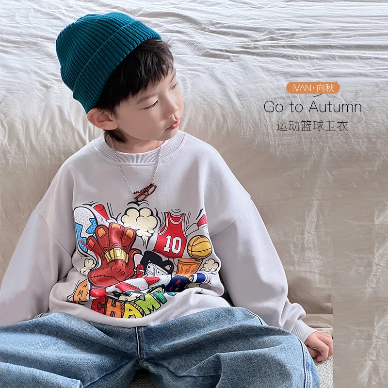 【2024现货秋装】男童灰色球鞋圆领卫衣 ivan家童装 伍 DZ4310