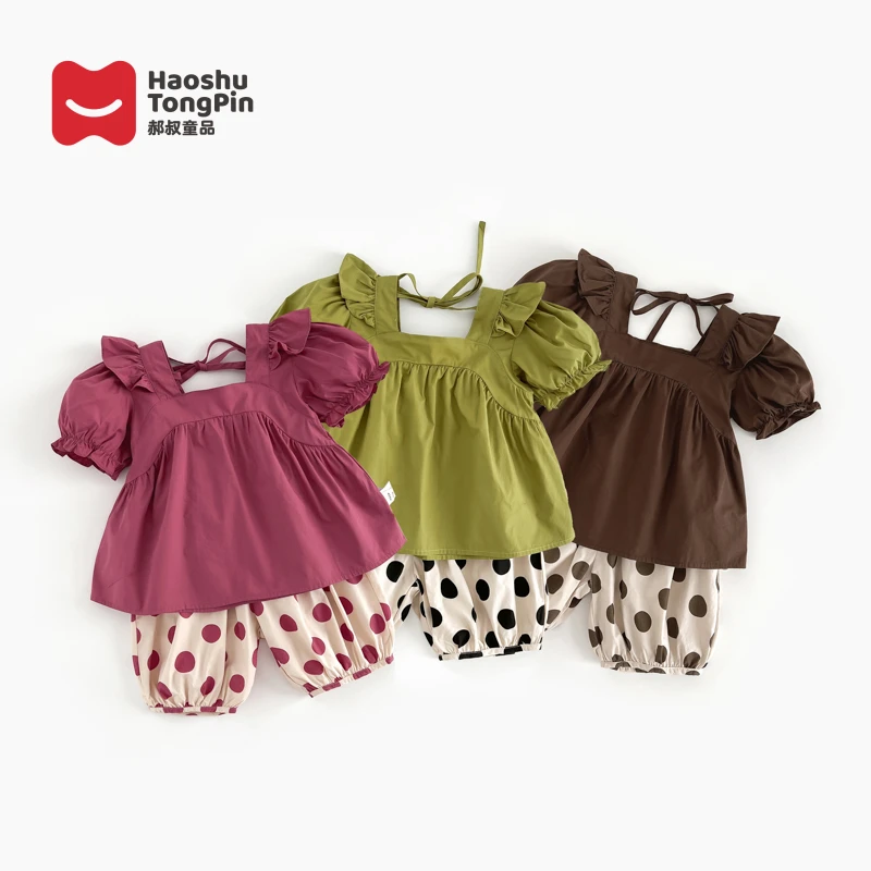 郝叔童品夏季新款女宝ZH4207娃娃衫套装2024时尚洋气修身轻薄套装