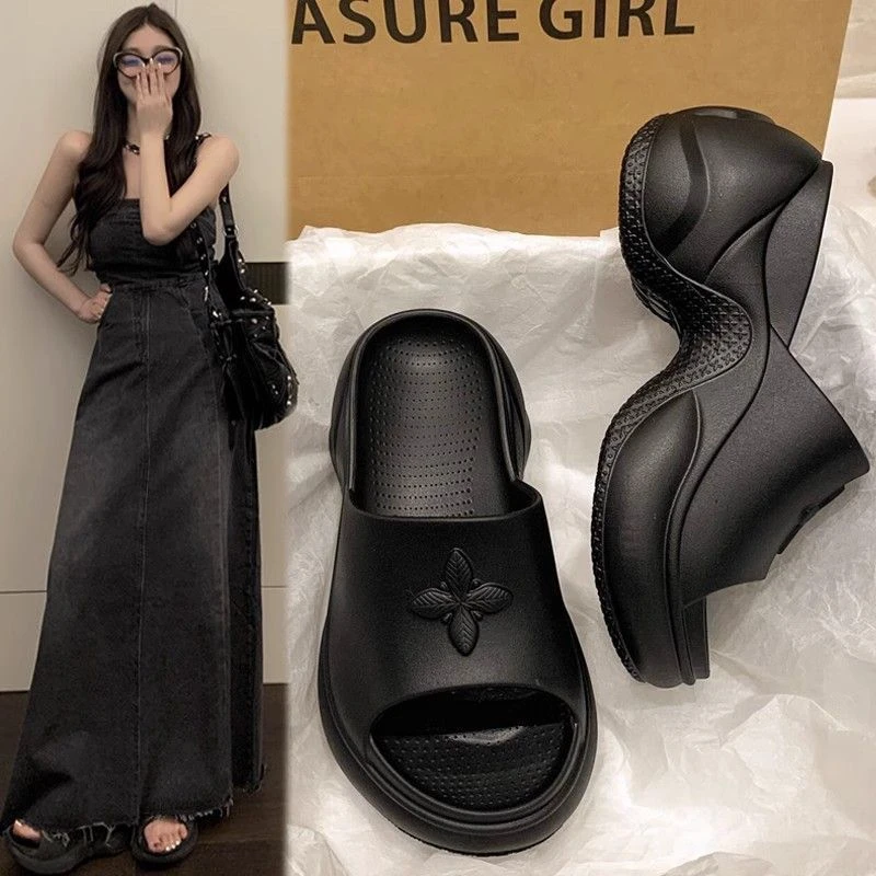 【9.0cm】~十字花拖鞋厚底女外穿网红新款松糕增高跟一字凉百搭