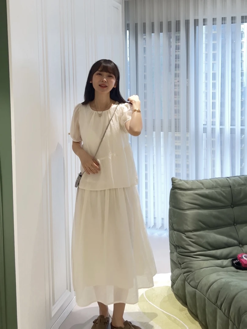 YMD416法式复古温柔风气质长裙新中式假两件白色连衣裙子女装夏季