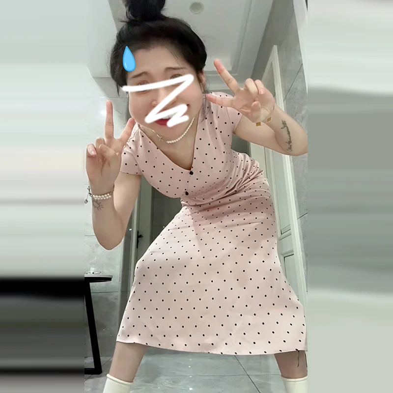 YM4699夏季百搭显瘦波点设计风色连衣裙女淑女风收腰法式高级感裙