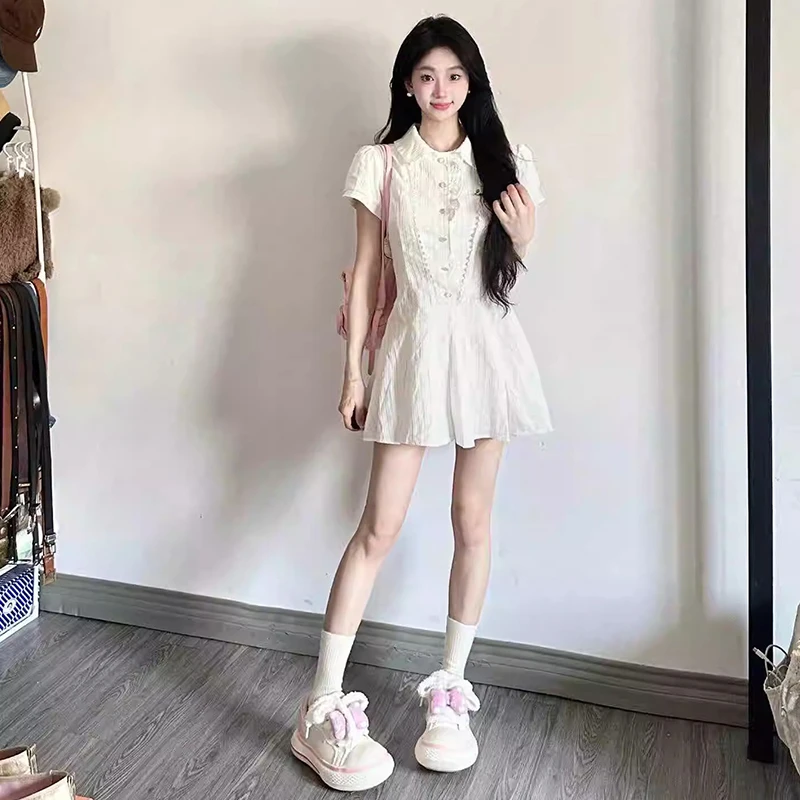 白月光·YM2866小个子甜美白色泡泡袖连衣裙女夏季新款超好看短裙