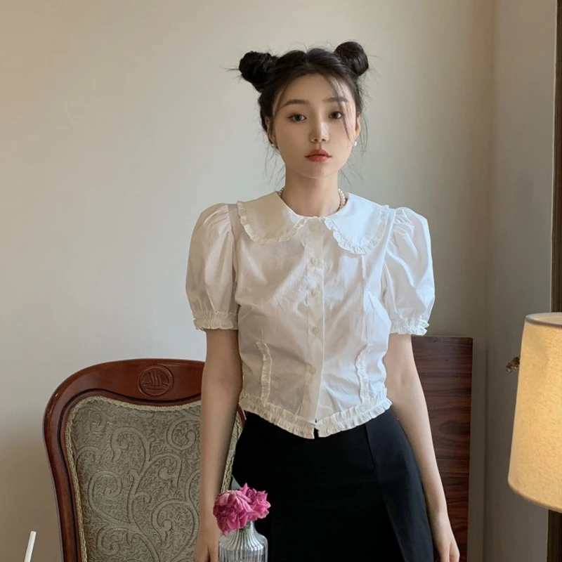 YM7665白色短款衬衫设计感小众绝美法式上衣甜辣风高级新款夏季女