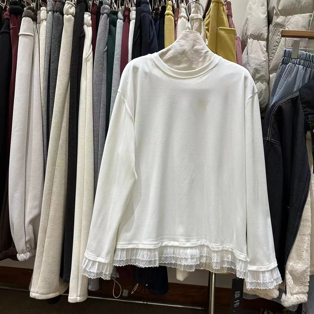 33推荐 XW#9315 日系双面绒拼接蕾丝打底衫 12-19