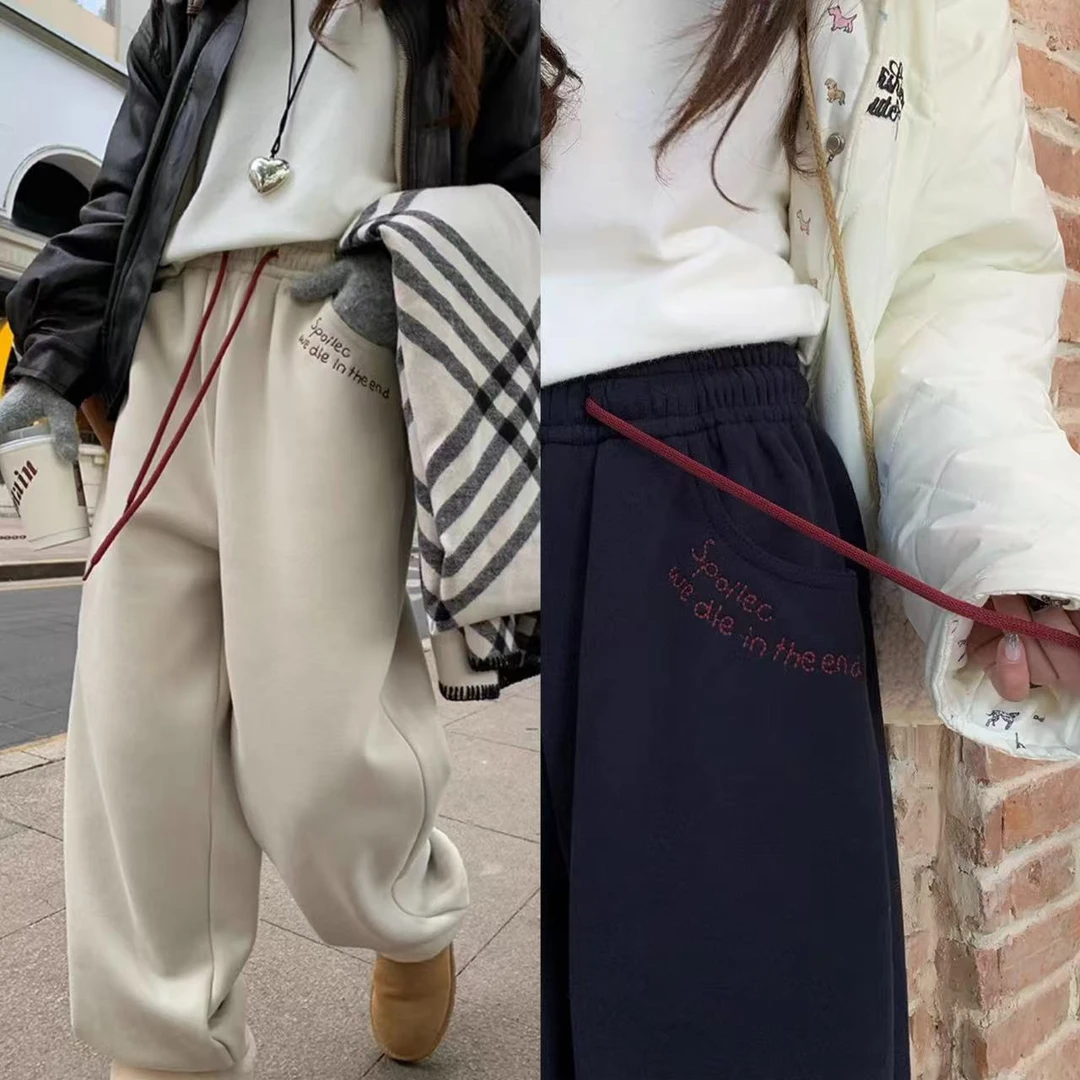 自留两条 SLA#3092 日系抽绳刺绣卫裤加绒 FL12-26